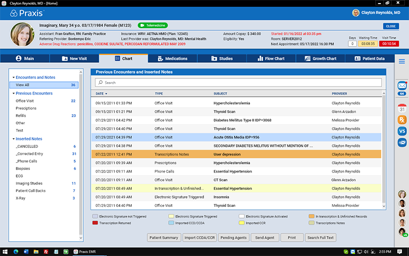 screenshot of Praxis EMR